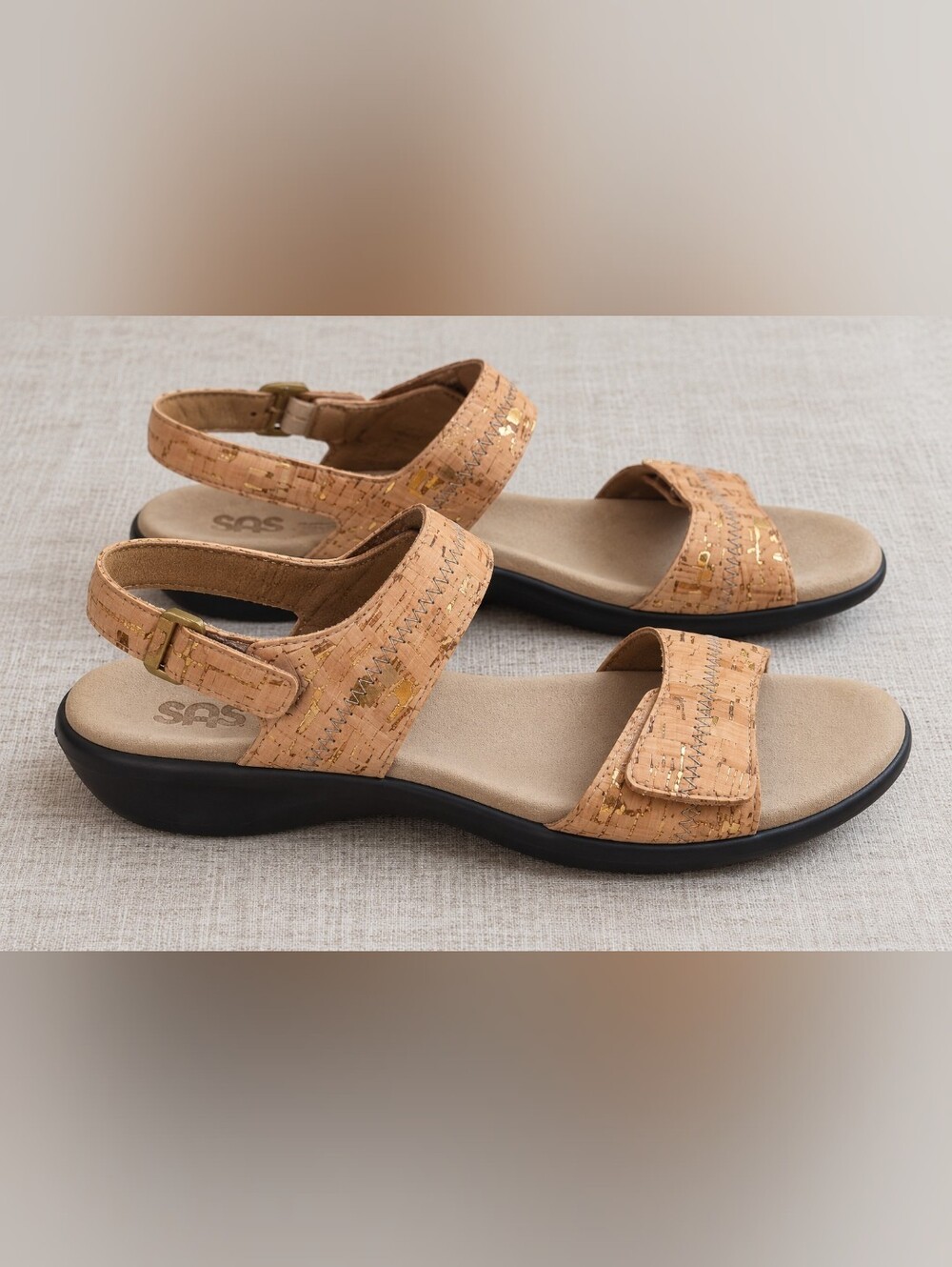 SAS Nudu Golden Cork Adjustable Comfort Sandals Women's 9 N Narrow NWOT